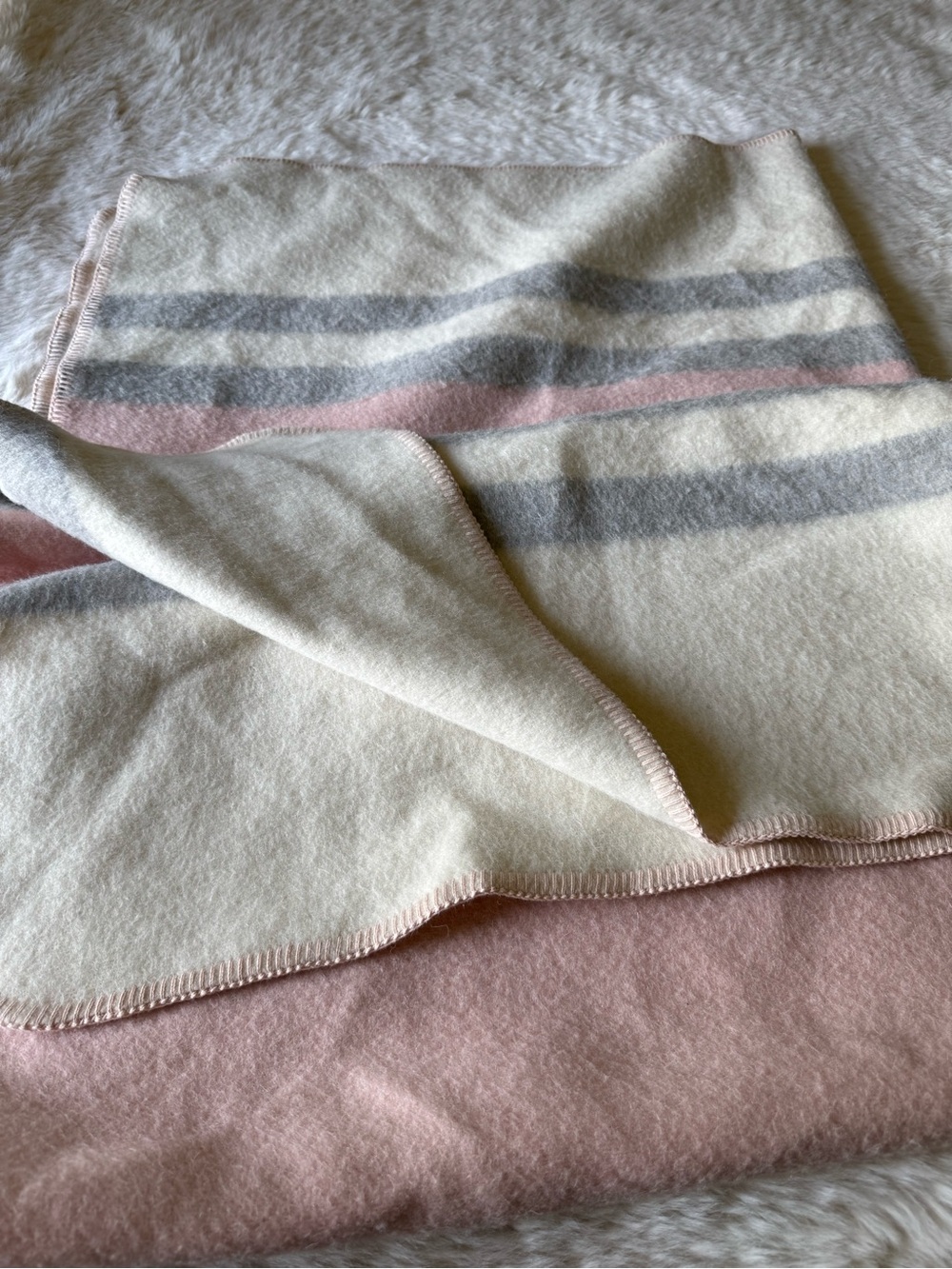 Alicia Adams Alpaca Blush Pink, Cream & Gray Striped Alpaca blanket cover